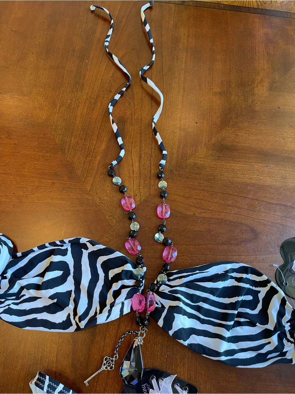 NWT beach bunny bikini set XL top, S bottoms Zebra and hot pink beads - Picture 6 of 15